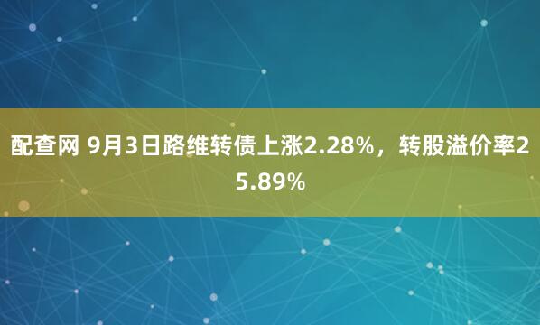 配查网 9月3日路维转债上涨2.28%，转股溢价率25.89%