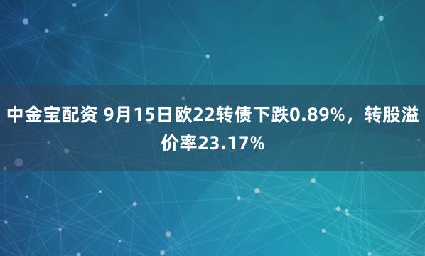 中金宝配资 9月15日欧22转债下跌0.89%，转股溢价率23.17%