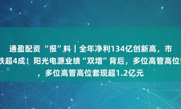 通盈配资 “报”料｜全年净利134亿创新高，市值却较高点大跌超4成！阳光电源业绩“双增”背后，多位高管高位套现超1.2亿元